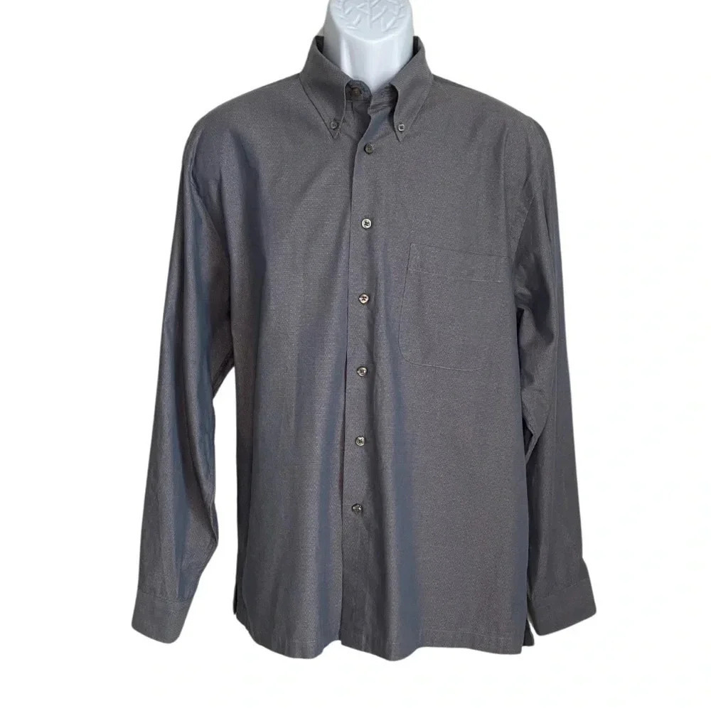 Paul Fredrick Long Sleeve Dress Shirt, Gray Textured, Size Large, 100% Cotton